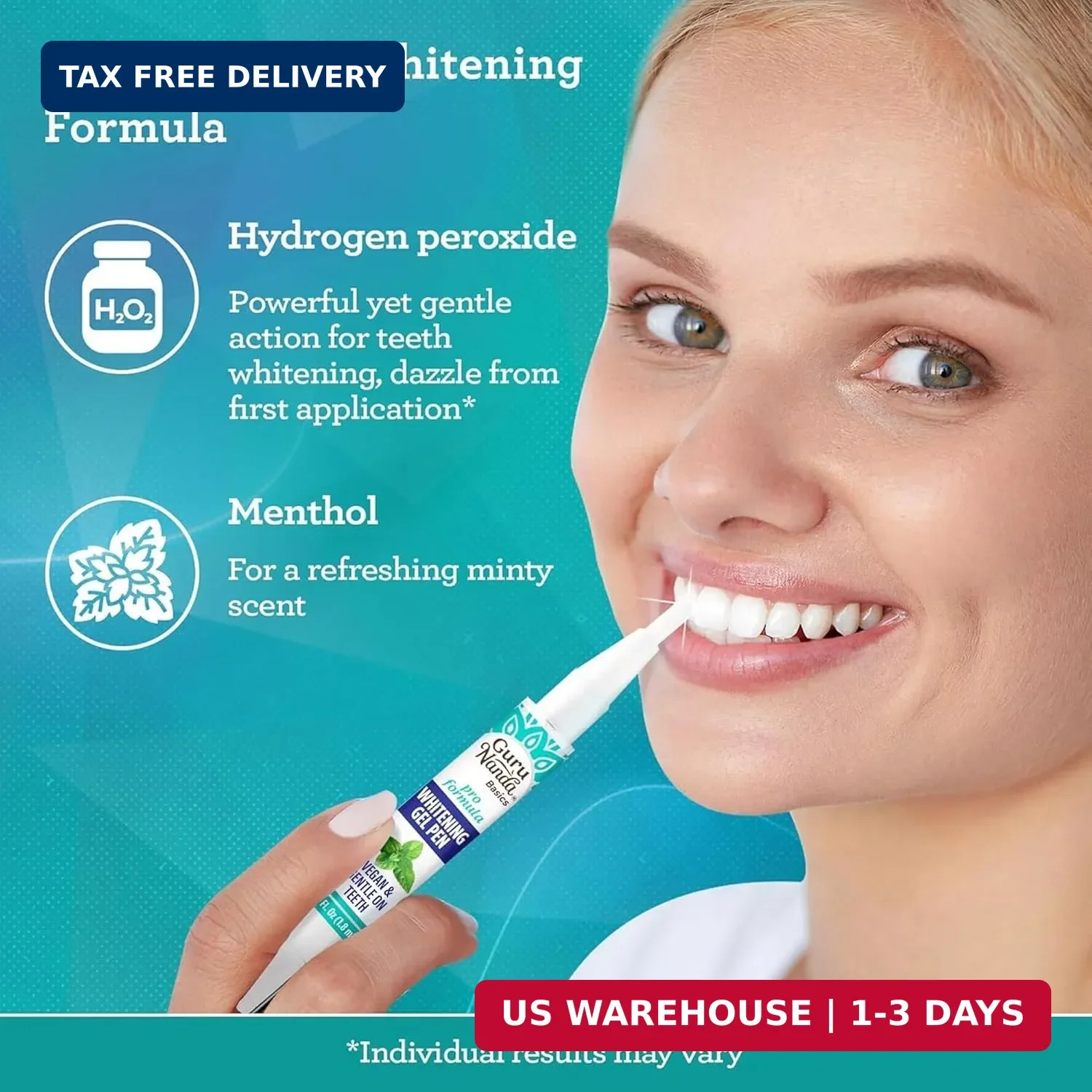 GuruNanda Teeth Whitening Pen,(0.06 fl oz)-20 Uses, Vegan & Gentle on Teeth Pro