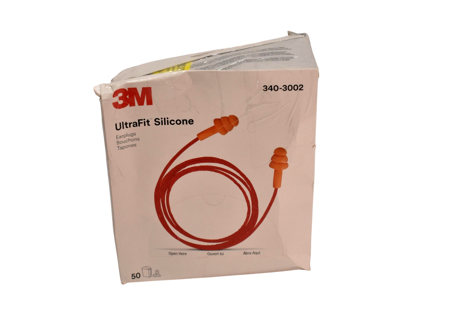 3M UltraFit Silicone Earplugs Corded 50 Count Box 340-3002 Orange Hearing