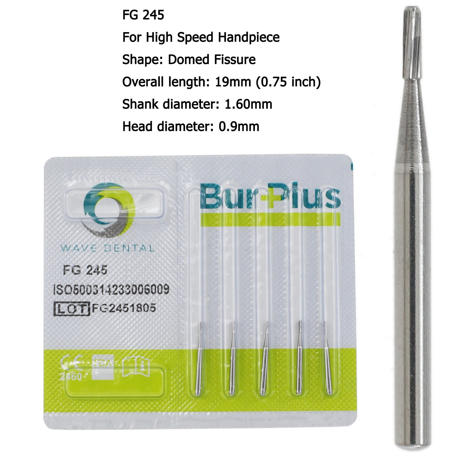 Wave Dental Carbide Burs FG 330 245 High Speed Pear Domed Fissure Friction Grip