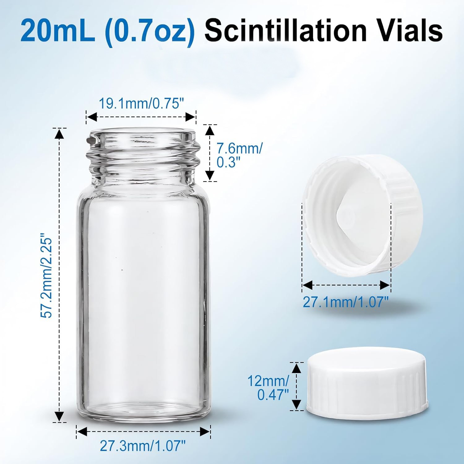 100/200/300/400/500/1000/2000Pcs 20mL Scintillation Vials with Cone Liner Caps