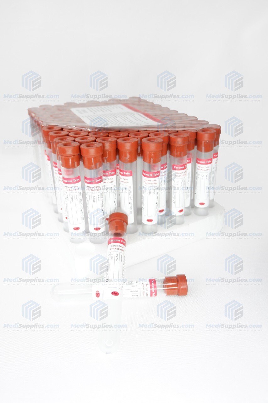 Vacuum Blood Collection Tube (Serum Tube Clot Activator), 10ml, Red, Exp 7/24