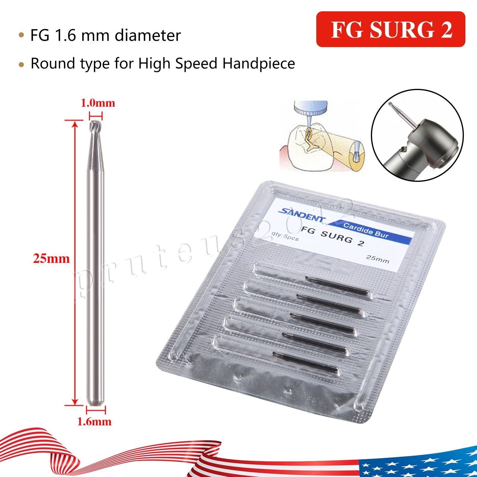 Dental High Speed Carbide Round Drill Burs Oral Surgery FG SURG 2 3 4 5 557 330