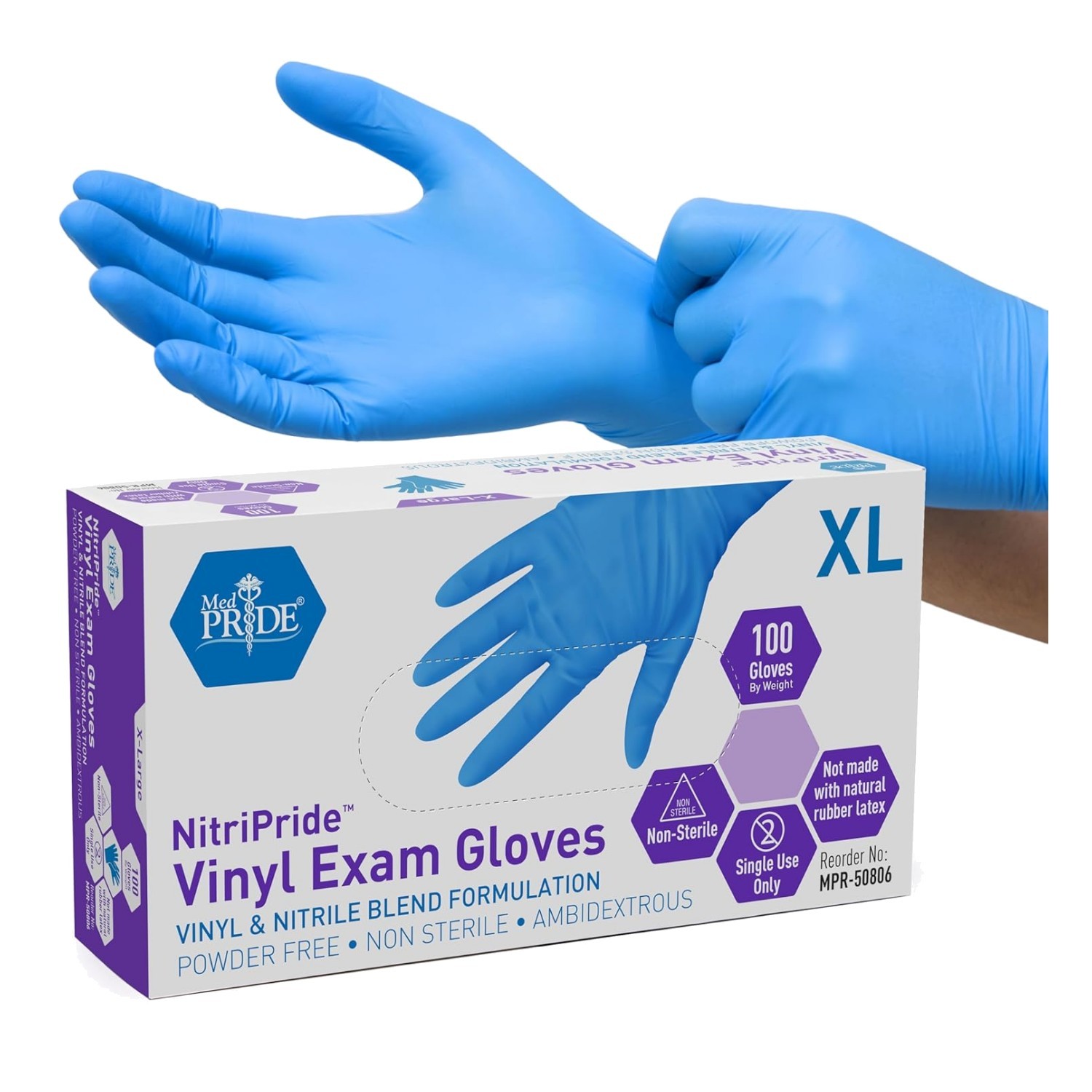 Ambidextrous Nitrile/Vinyl Blend Disposable Exam Gloves X-Large – 100 Count Pack