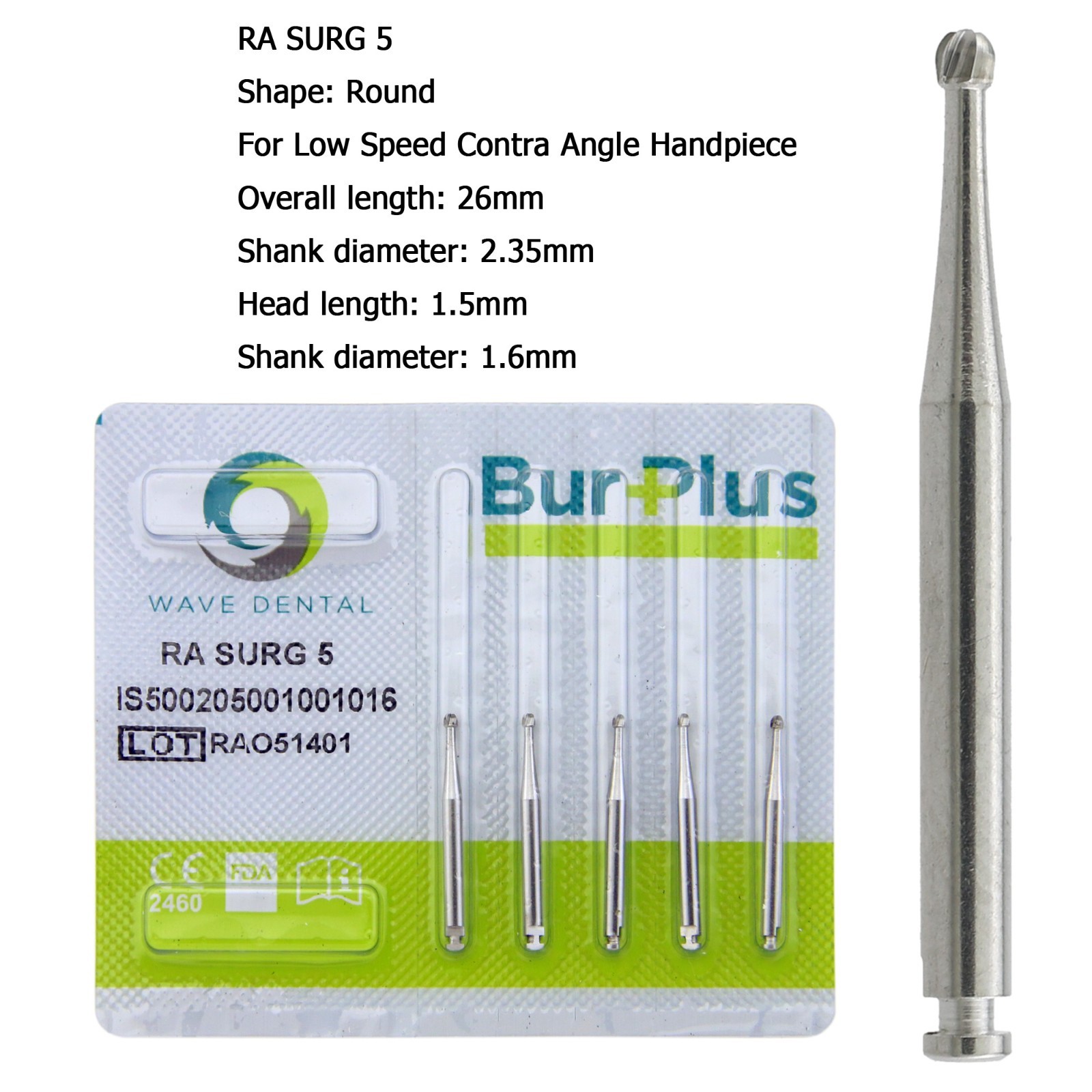 Wave Dental Carbide Round Latch Burs Surgical Burs RA Slow Speed Long 26mm 22mm