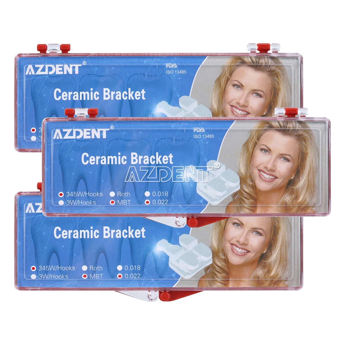 10 Packs AZDENT Dental Orthodontic Ceramic Brackets Braces 5*5 MBT.022 Hooks 345