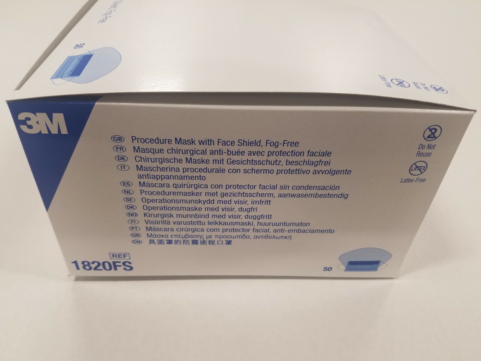 *50-Pieces* 3M Procedure Face Mask With Face Shield Fog-Free Earloops 1820FS
