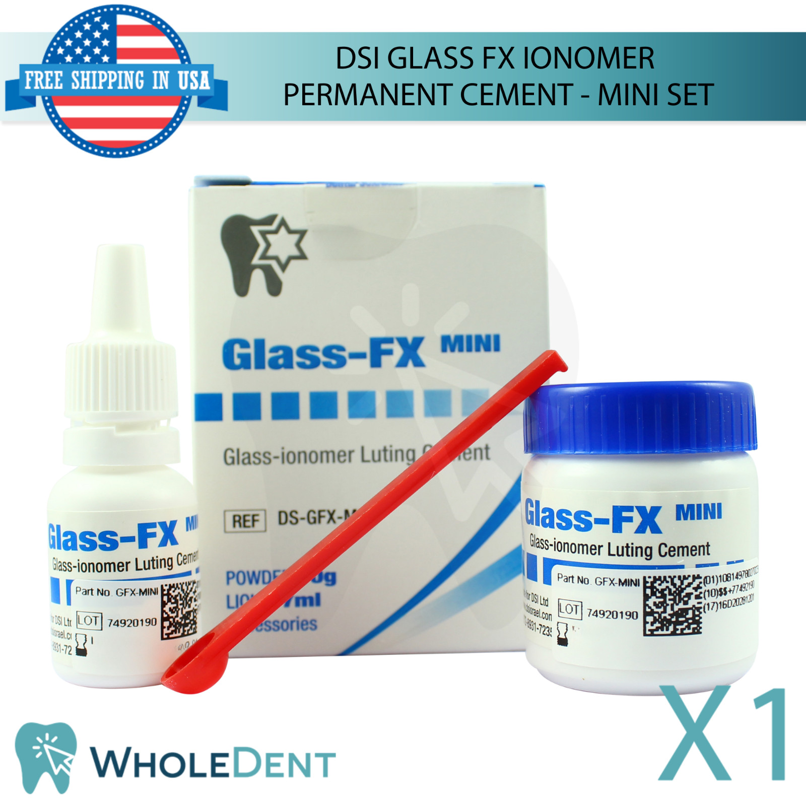 Glass FX lon0mer Permanent Cement Dental Restoration Adhesive Mini Set