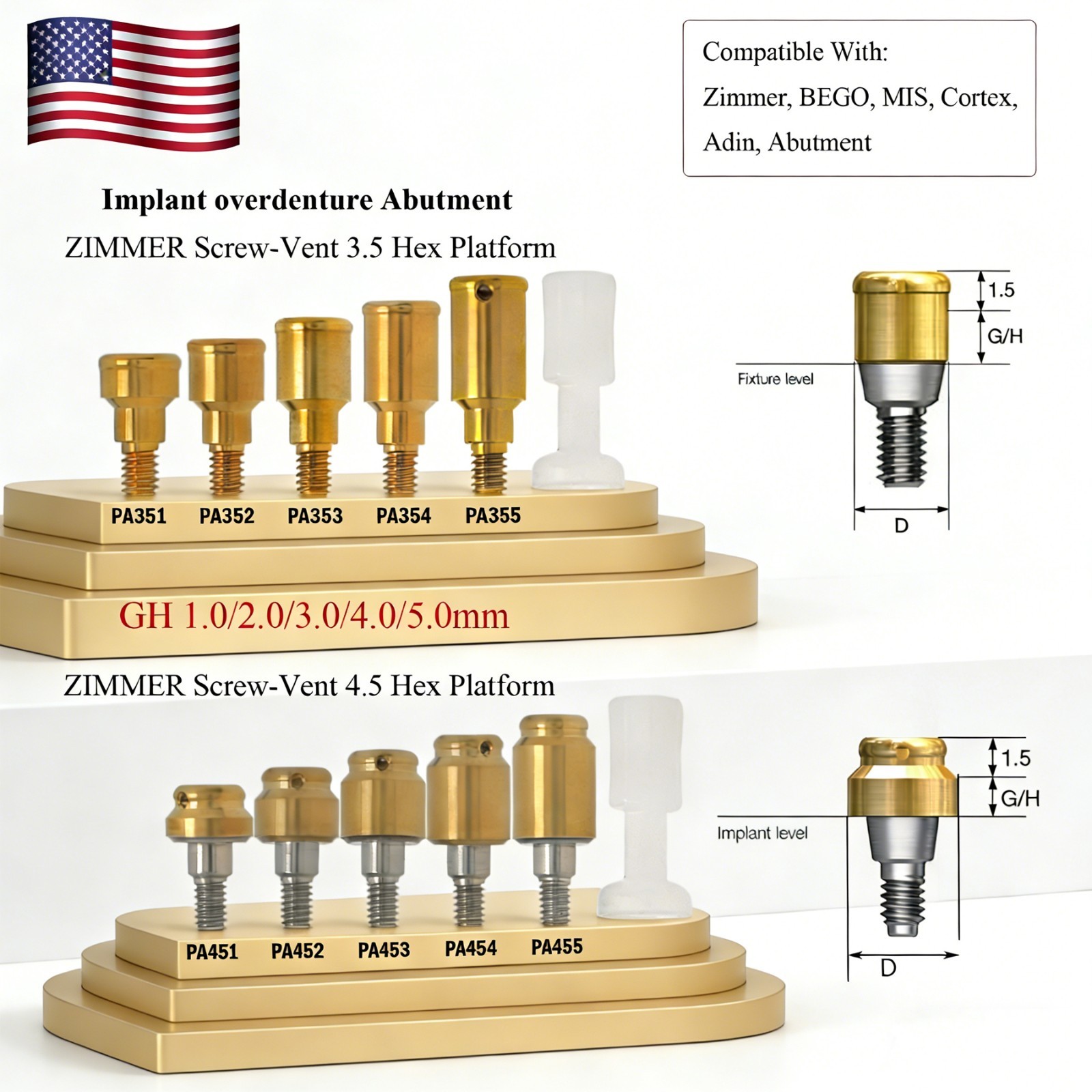 US Zest Locator Abutment for Zimmer Screw Vent 3.5/4.5 Platform and compatibles