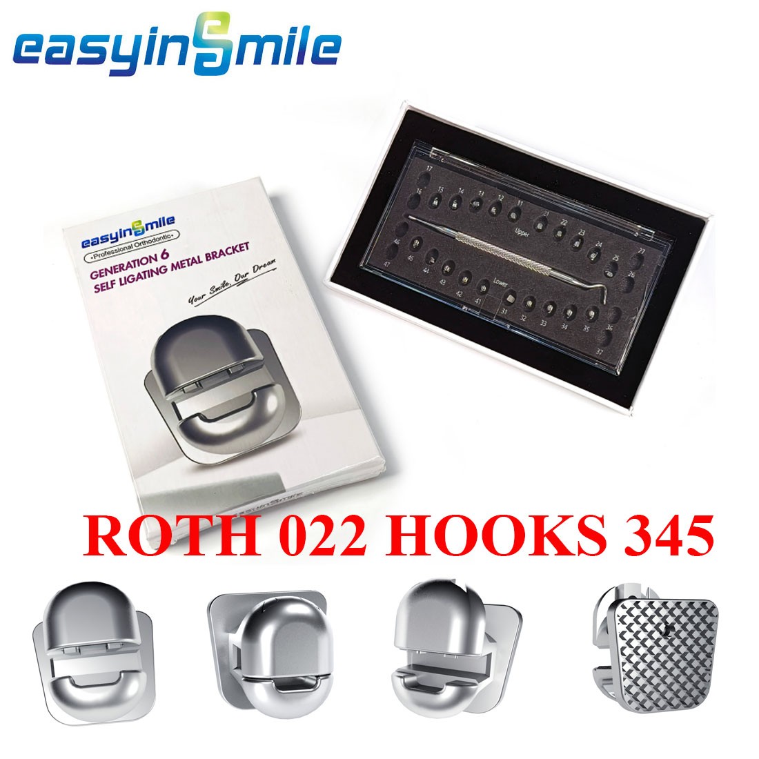 20pcs/pack Dental Ortho Metal Brackets Spherical Monoblock Self-Ligating Bracket