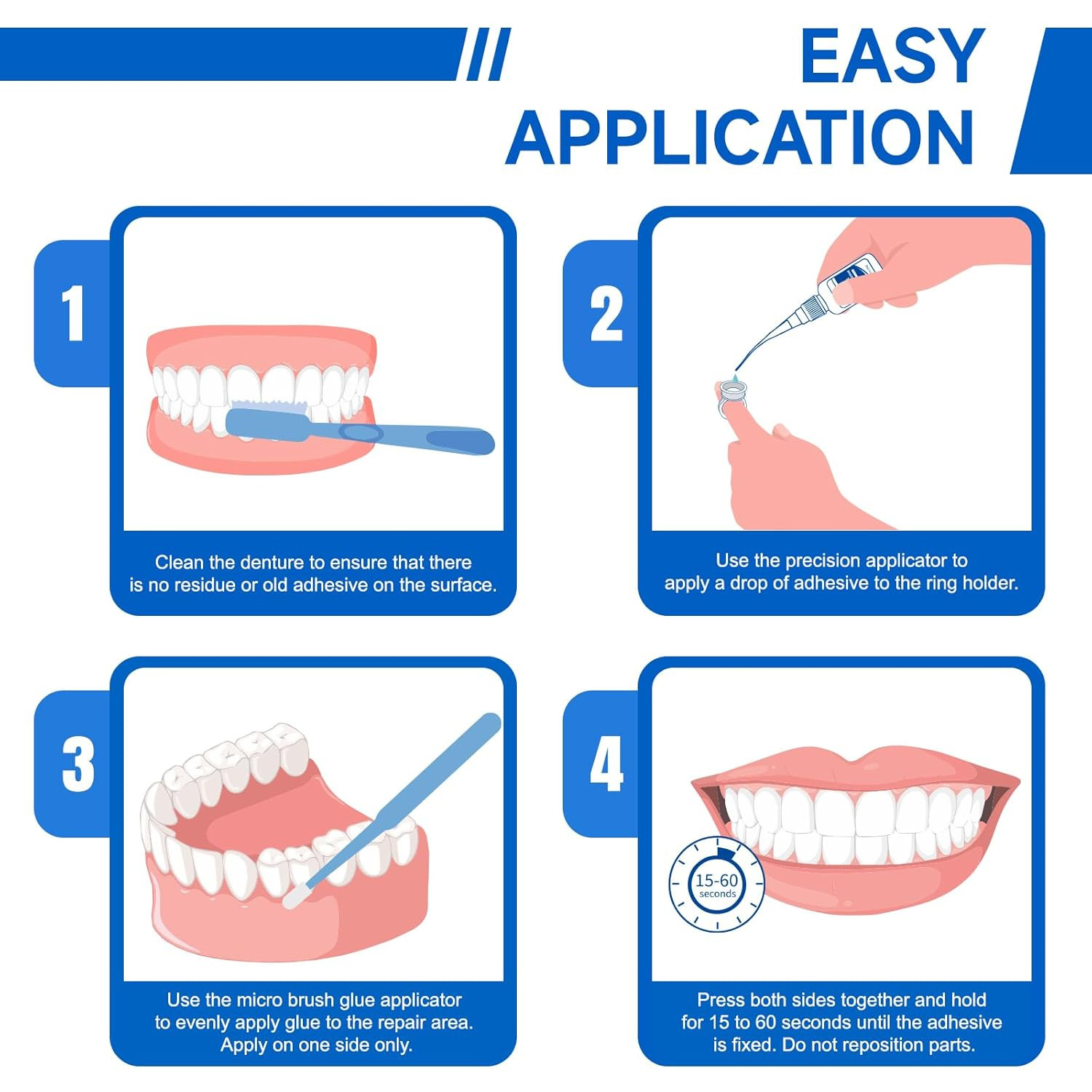 Dental Lab Denture Repair Adhesive Kit, 1oz Pro Instant Bonding Denture Glue for