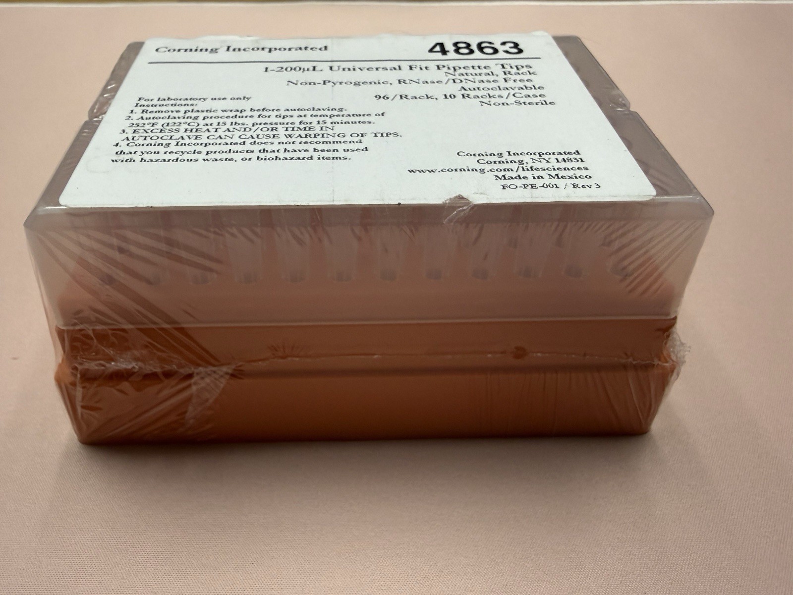 Corning 4863 Universal Pipette Tips 1-200µL 96/Rack RNase DNase Free Sealed