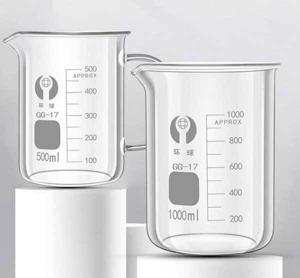 5ml-3000ml Lab Borosilicate Chemistry Glass Beaker Glassware w/ Handle Measuring