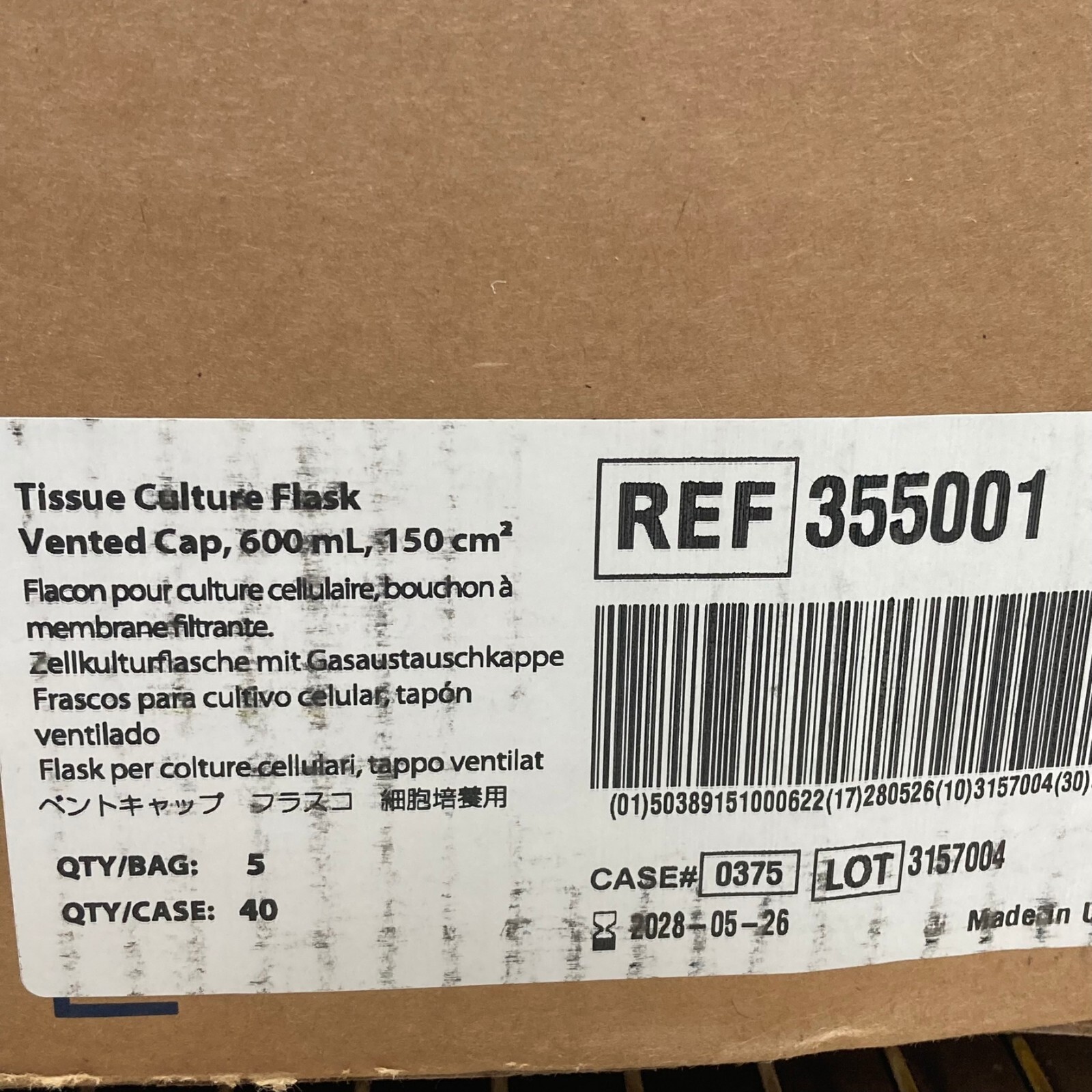 New Falcon 600ml Sterile Tissue Culture Flask Vented Cap – 355001 – Exp 05/2028