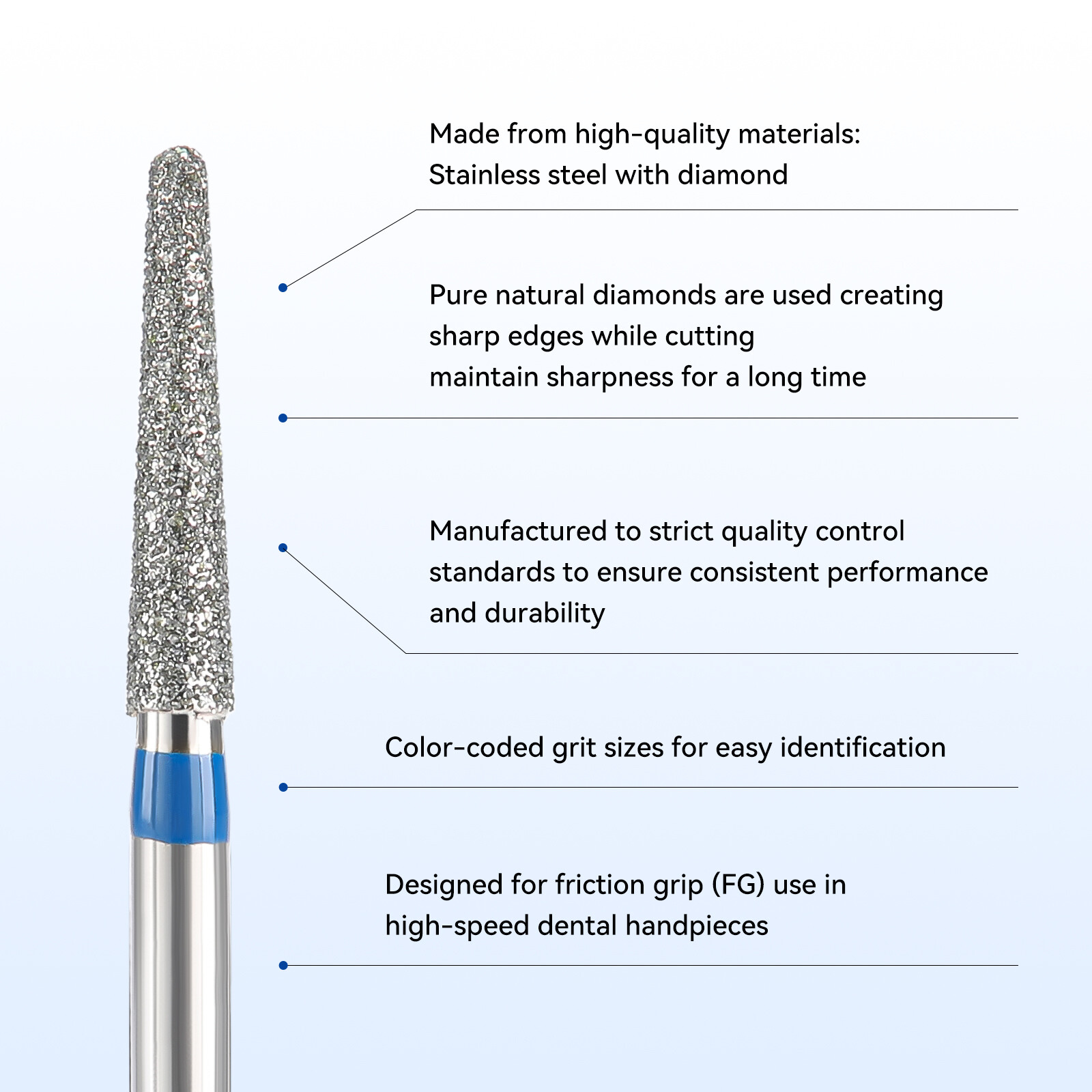 JMU Dental Diamond Burs FG For High Speed Handpiece Friction Grip Burs 5pcs/pk