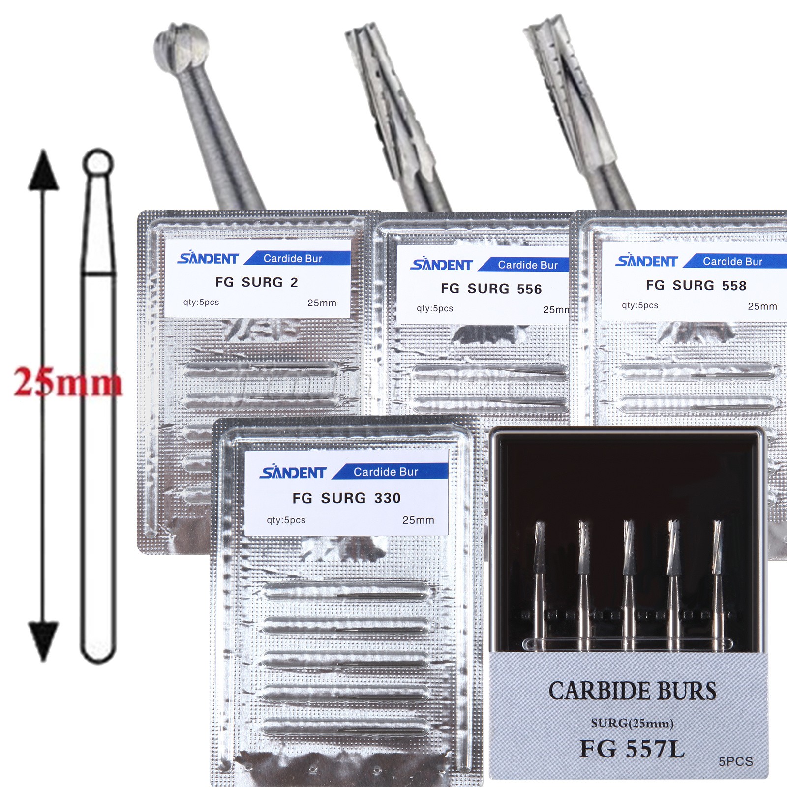 Dental Carbide Burs High Speed FG Taper Fissure 5pcs/pk
