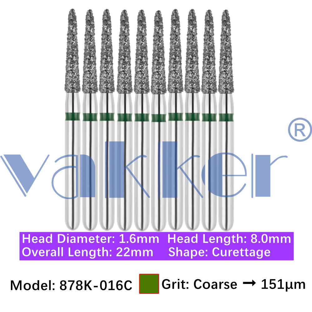 10pc Diamond Bur Shape Bevel Cylinder & Gingival Curetage Fine Medium Coarse