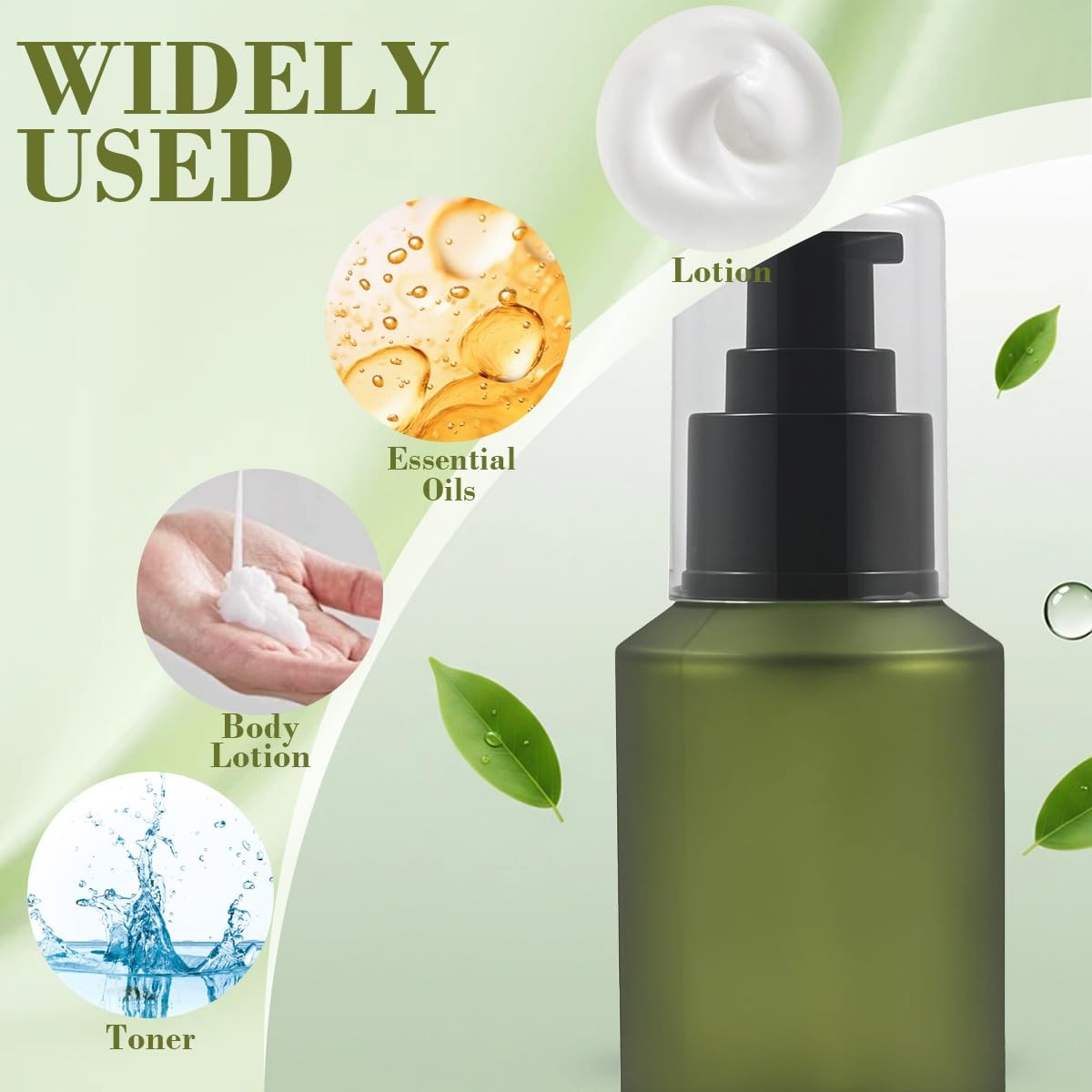 1PCS 60ML/2OZ Empty Refillable Green Frosted Glass Bottles with Pump Vial…
