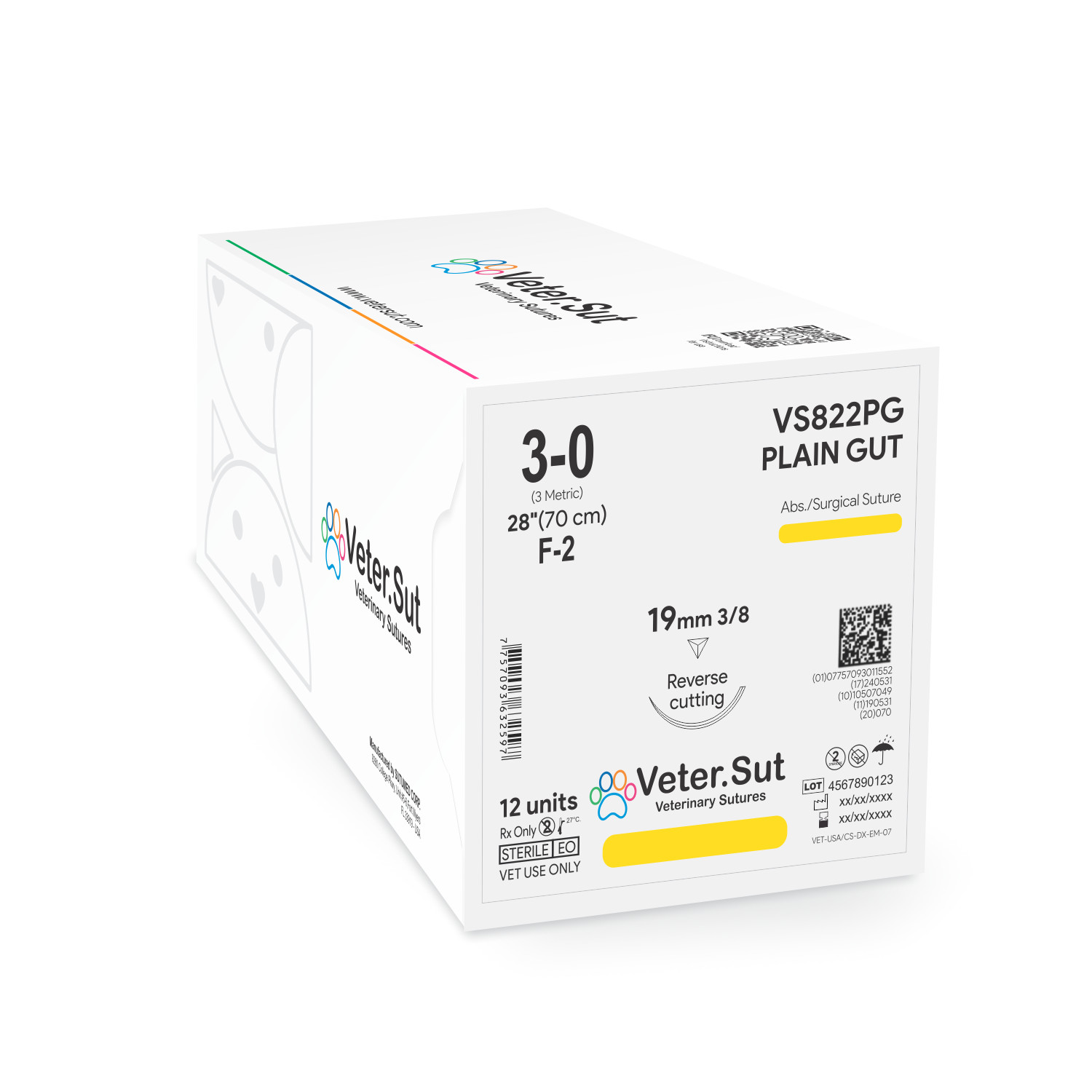 Plain Gut Suture, USP 3-0, 3/8 19mm reverse cutting Veterinary Sutures
