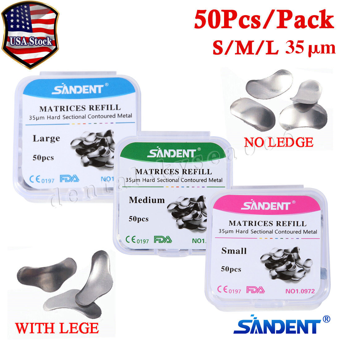 50Pcs Dental Matrices Bands Sectional Contoured Metal Matrix bands S/M/L