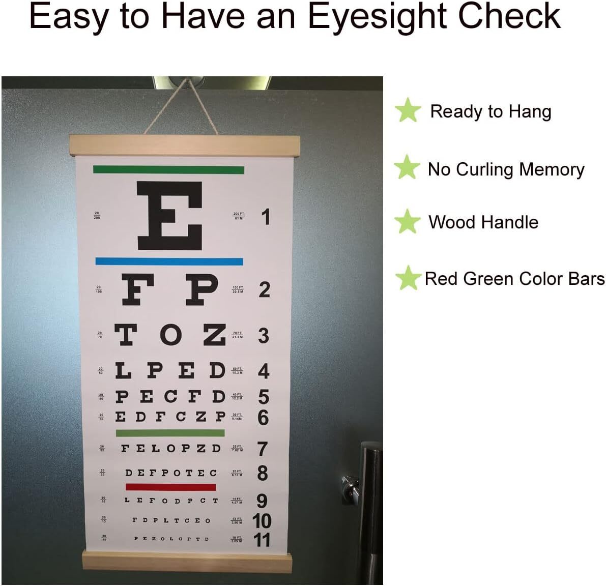 Snellen Eye Chart 11X22 Inch Wall Art With Occluder And Pointer For Vision Tests