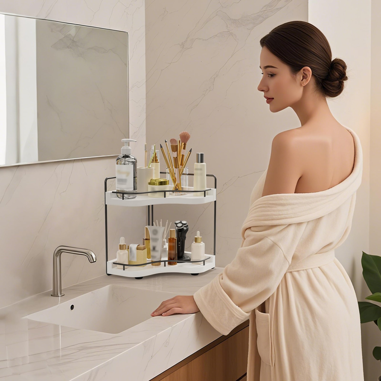 Aollewoiti 2-Tier Corner Bathroom Counter Organizer with Embedded Screw Holes, S