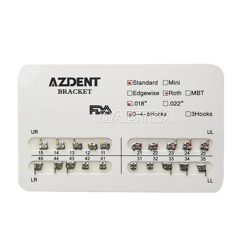 AZDENT Dental Orthodontic Brackets Braces Standard Roth/MBT 018/022 Hooks 3/345