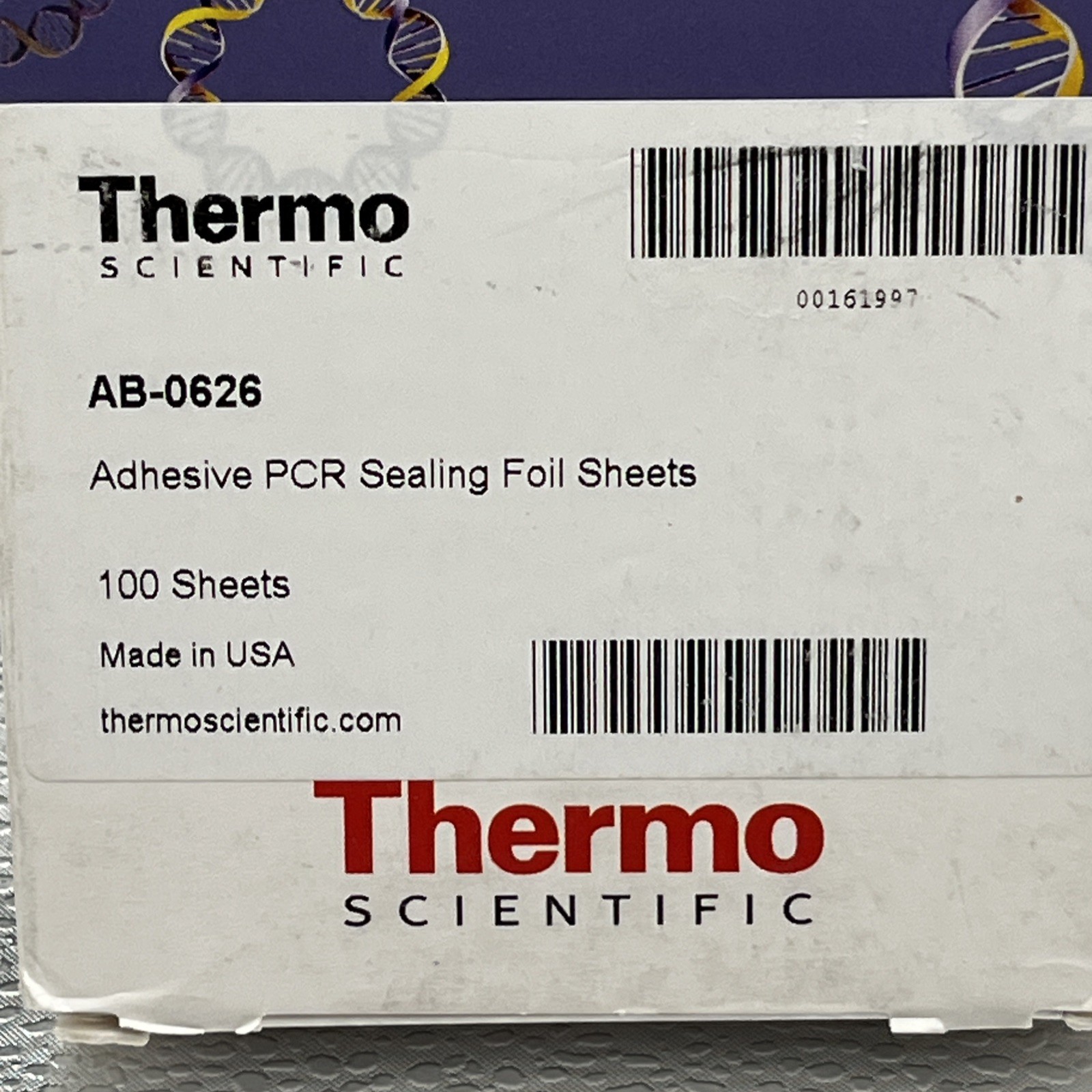 BOX (OF 100) THERMO SCIENTIFIC AB-0626 ADHESIVE PCR SEALING FOIL SHEETS