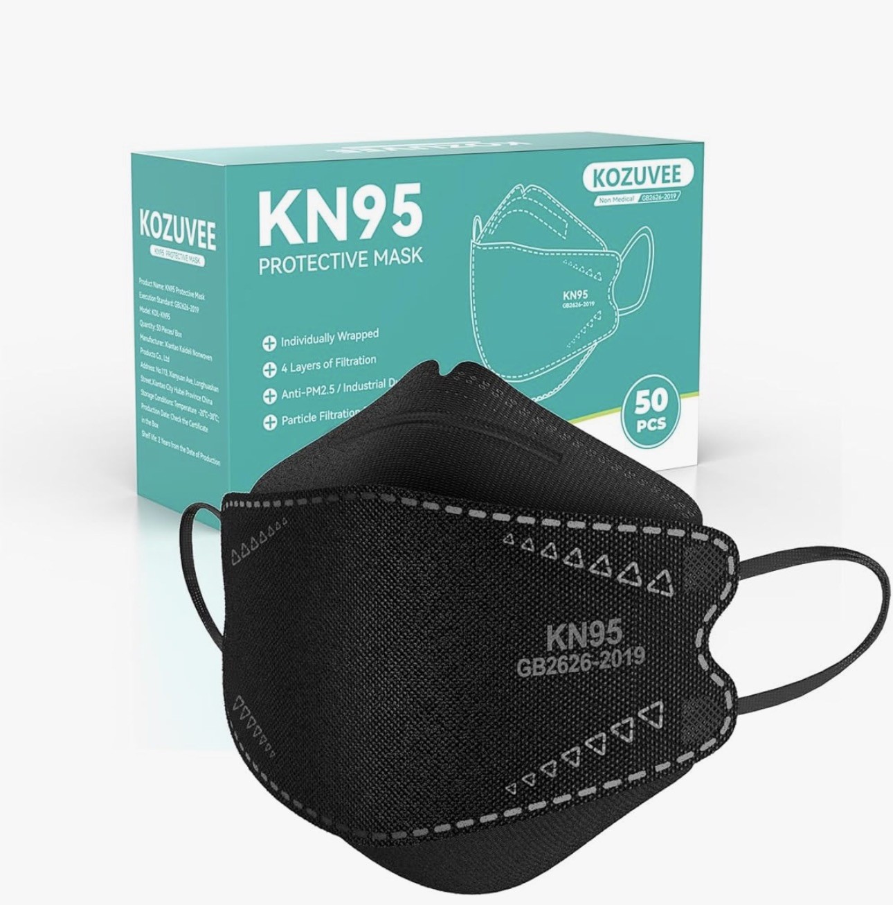 50PCS KN95 5-Layer Face Mask Disposable Breathable Earloop Masks