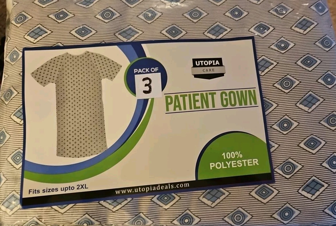 Utopia Care Patient Hospital Gowns 3 Pack Unisex Diamonds Fits Up To 2XL New