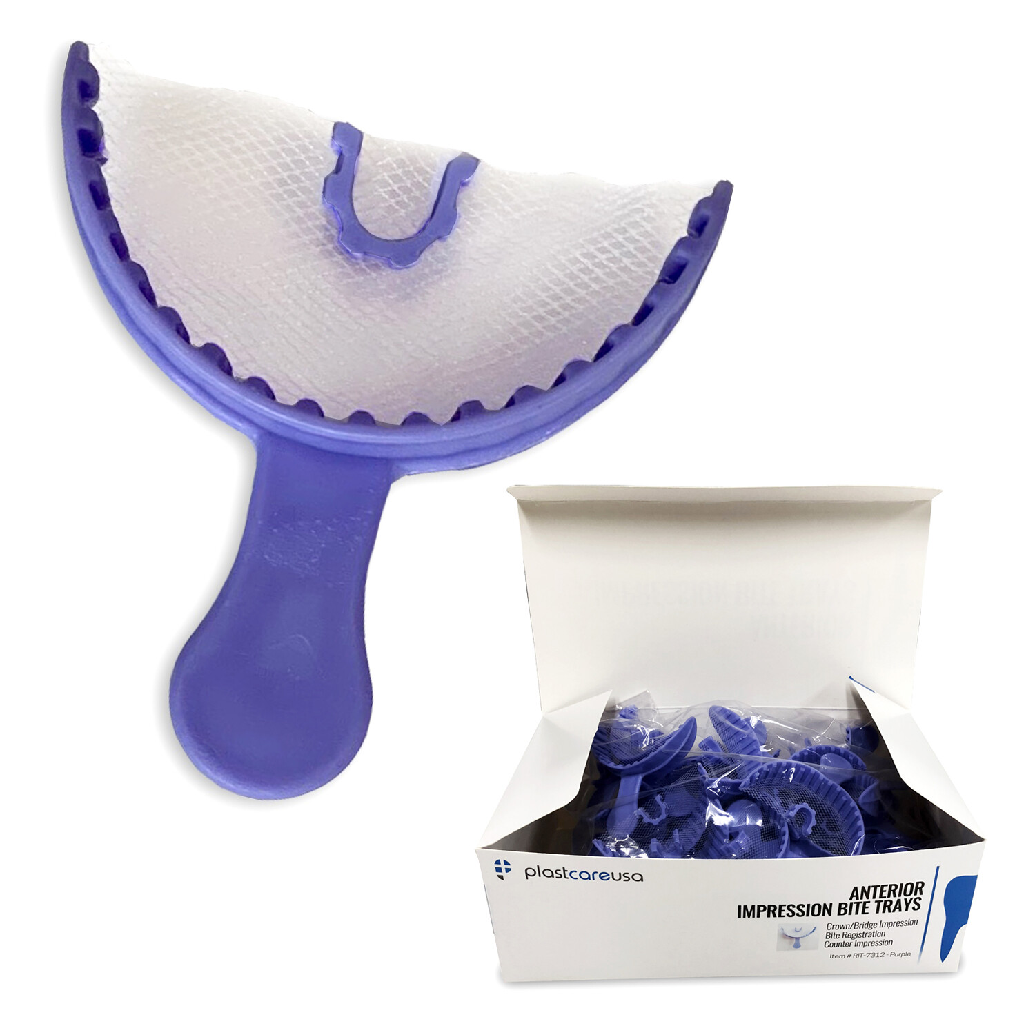 Dental Impression Bite Registration Triple Trays, Anterior, (Purple) (Box of 35)