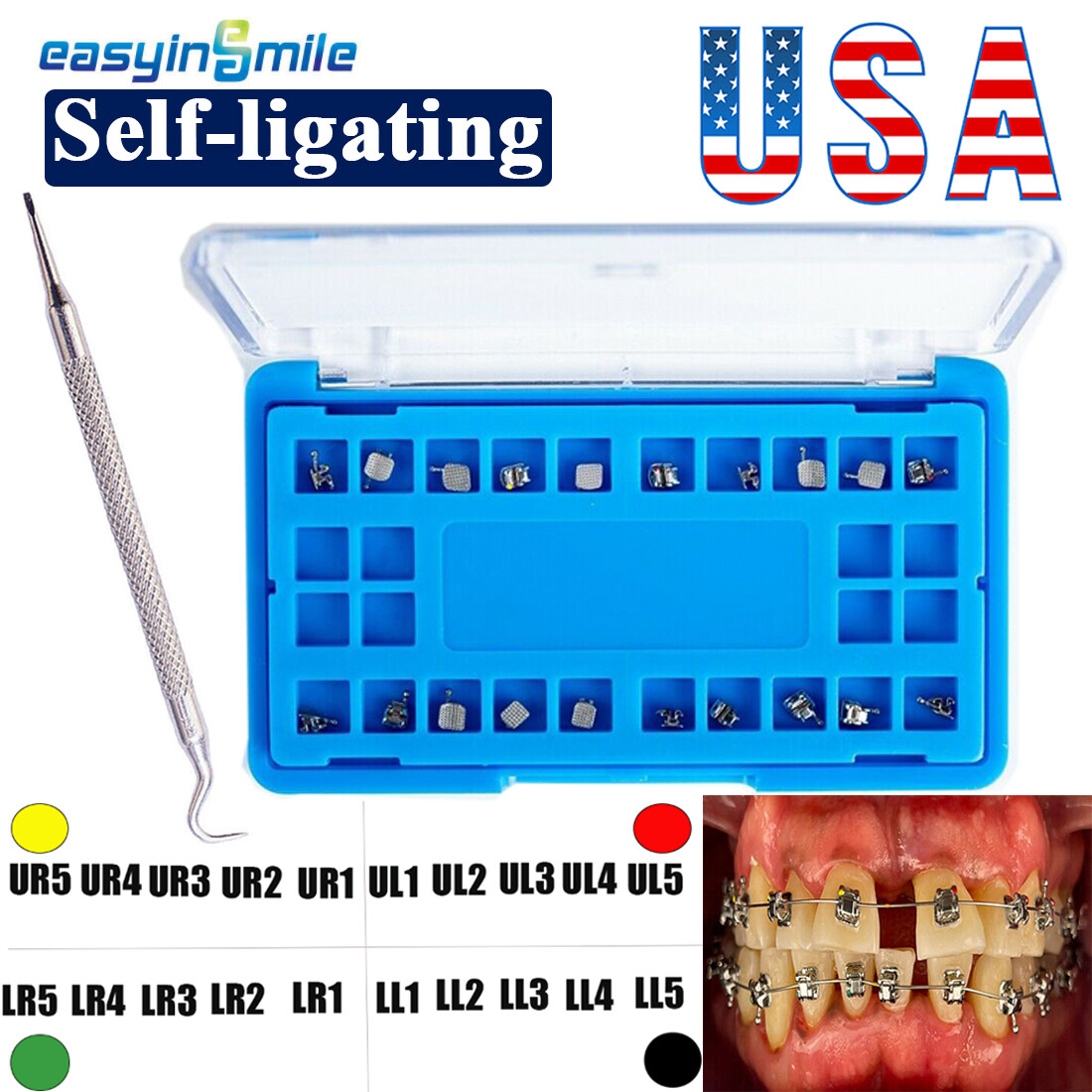 20pcs Orthodontic Metal Self-Ligating Bracket Roth 022 345Hook Dental Mini Brace