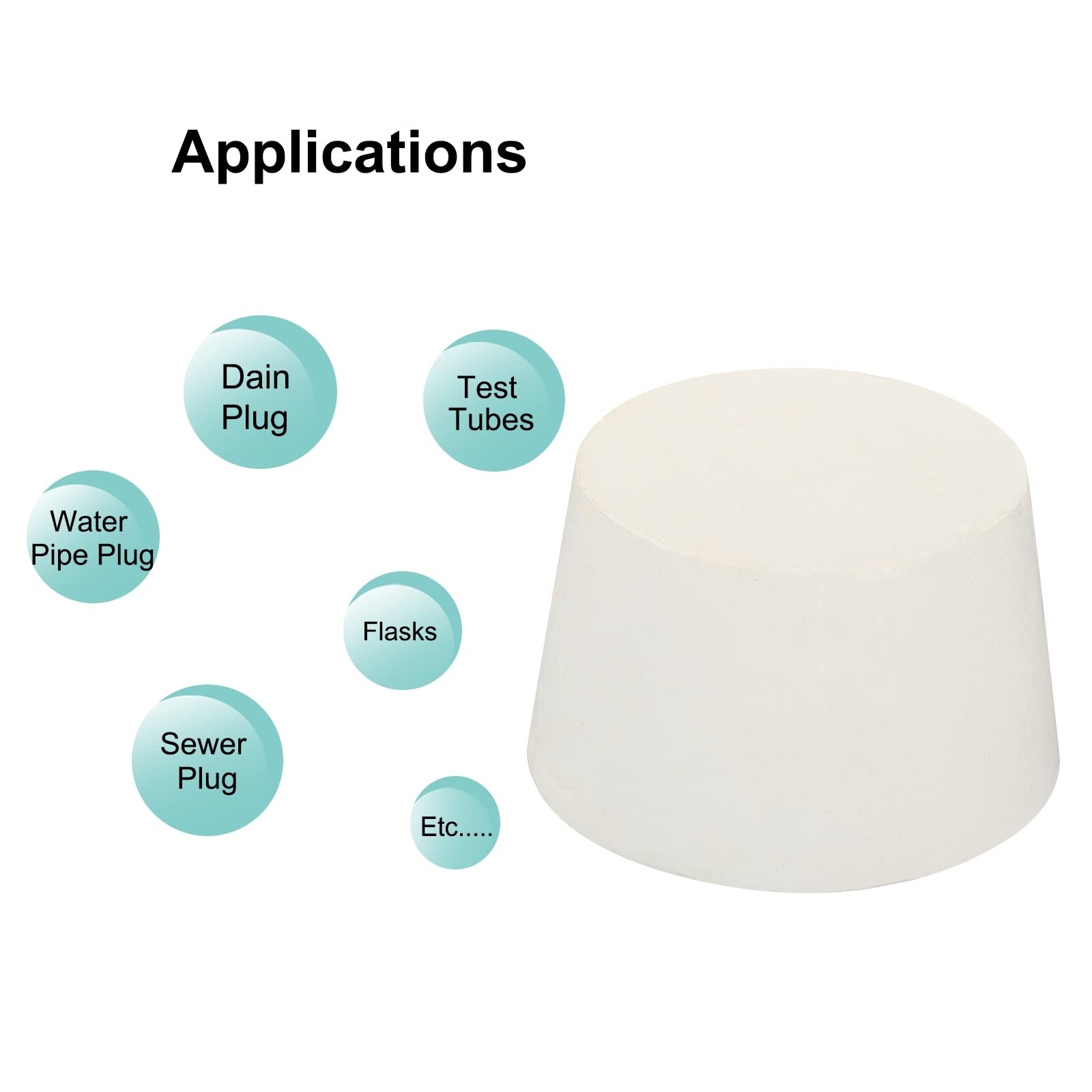 White Solid Rubber Tapered Plug Test Tubes Bungs Stopper 51mm62mm 2 PCS