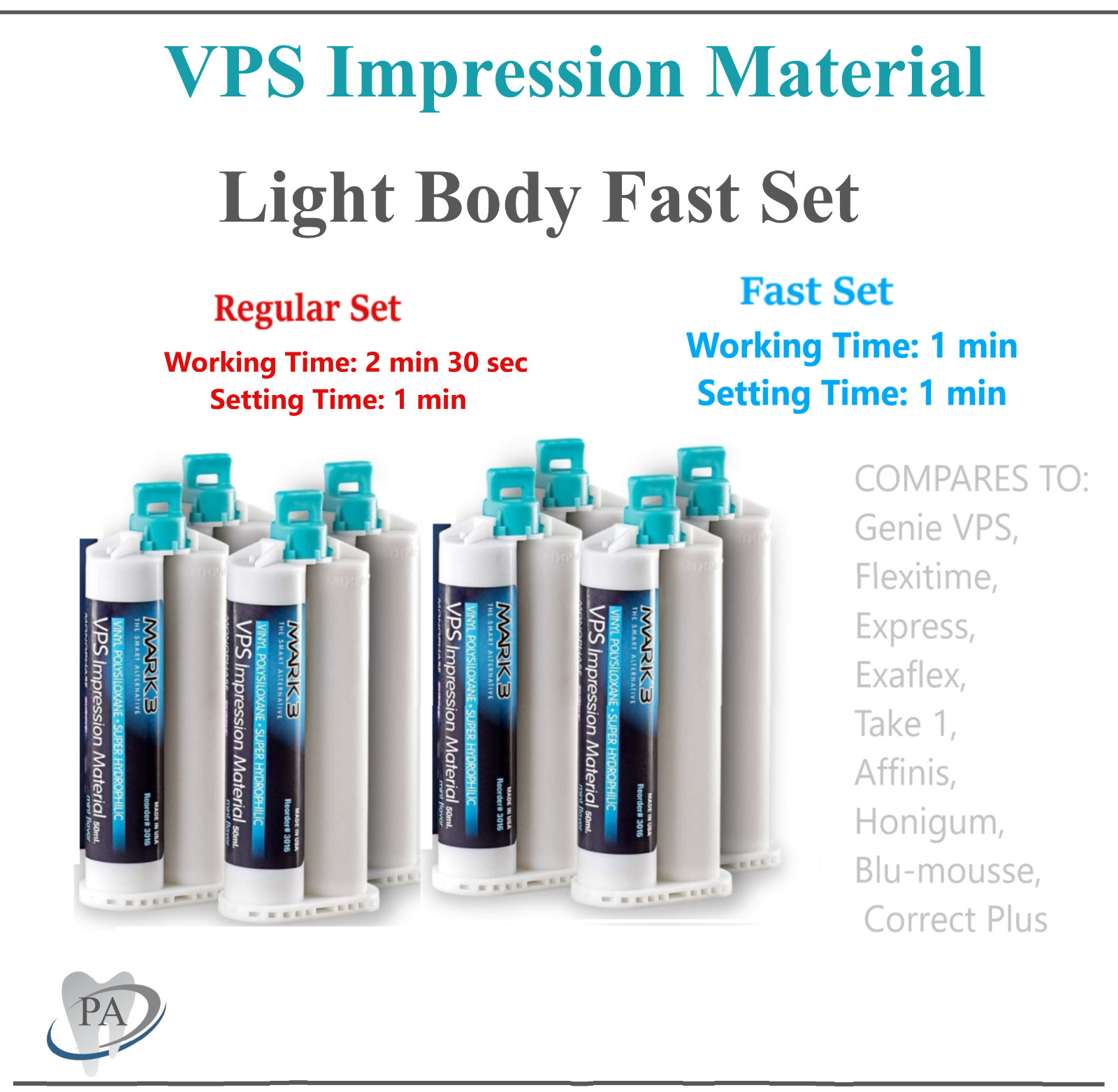 Dental MEDIUM BODY FAST SET VPS PVS Impression Material FAST Set 50ML Cartridges