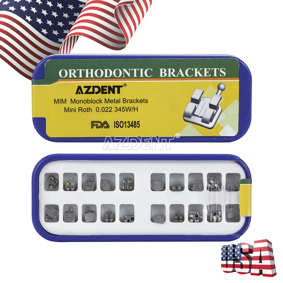 AZDENT Dental MIM Monoblock Metal Bracket Braces Mini Roth.022 345 Hooks