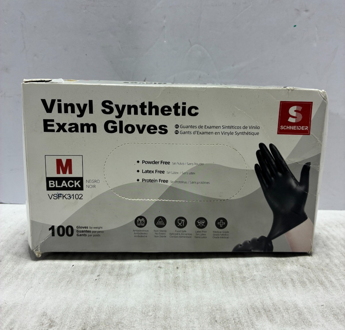 Schneider Vinyl Synthetic Exam Gloves 100 Gloves Medium Black VSFK3102