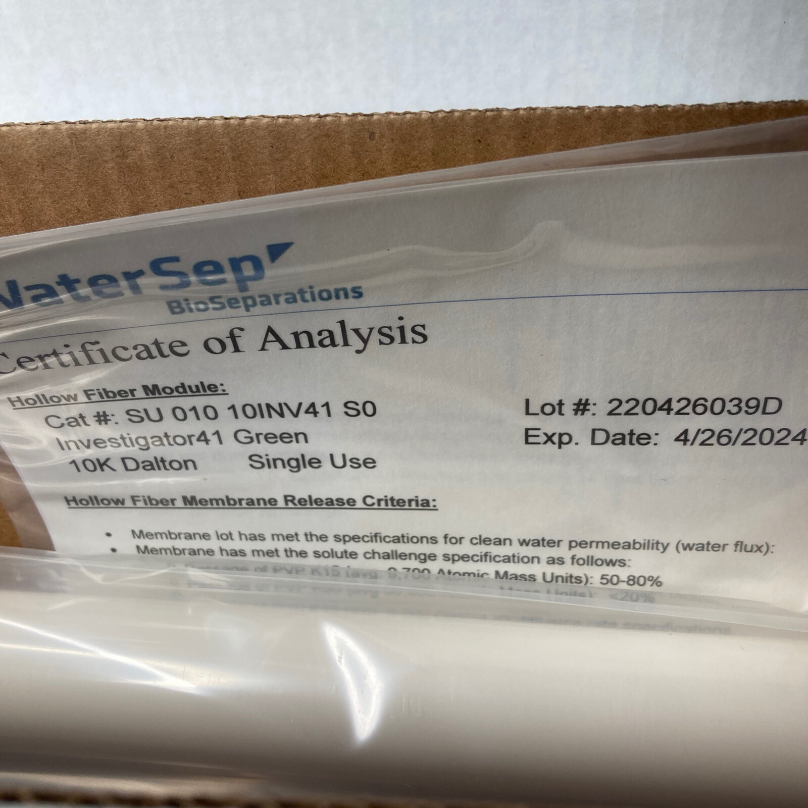 Hollow Fiber Filter Cartridges – 01010INV41 – 10k Dalton – For Intl Buyer