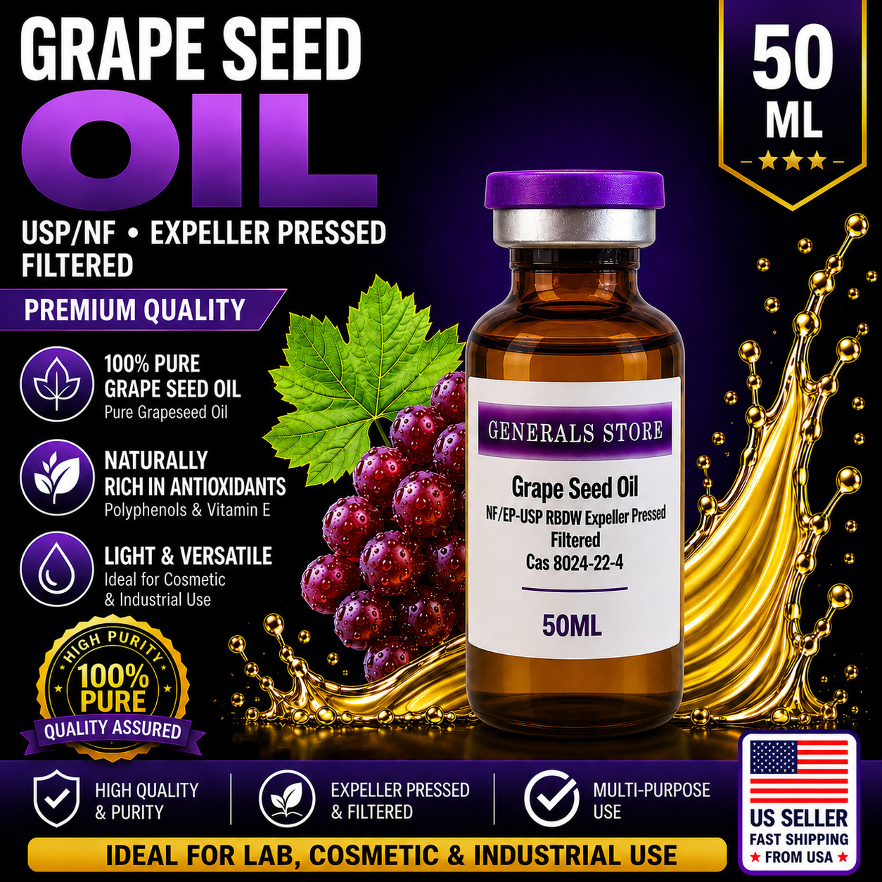 Grape Seed Oil NF/EP -USP RBDW 100 OR 50ML Vial