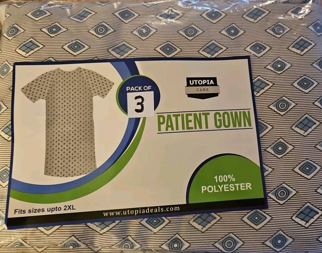 Utopia Care Patient Hospital Gowns 3 Pack Unisex Diamonds Fits Up To 2XL New