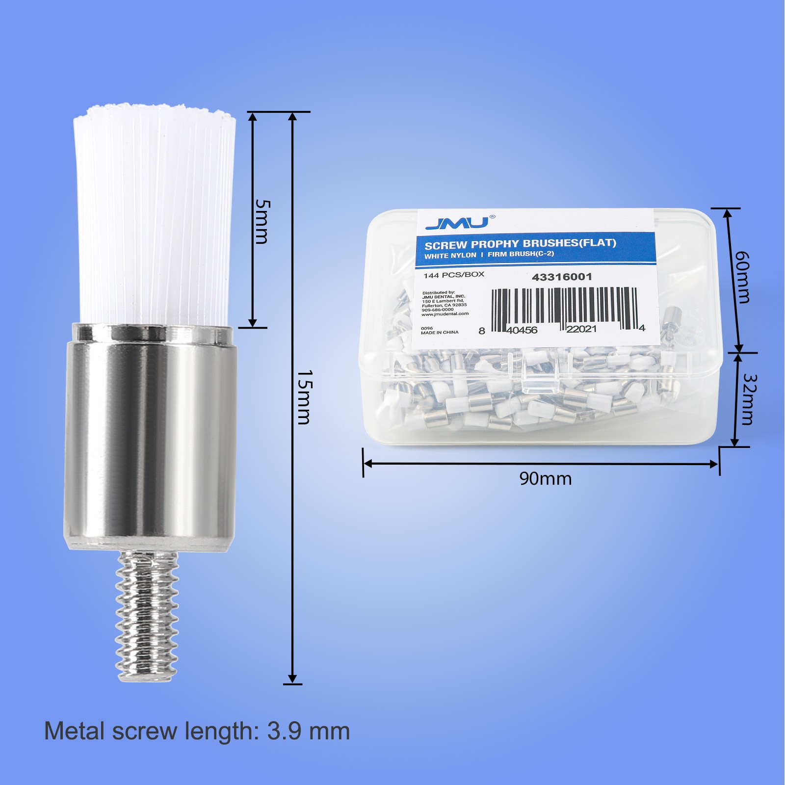 144 Dental White & Colorful Prophy Polishing Brush Nylon Flat Latch/Tapered Type