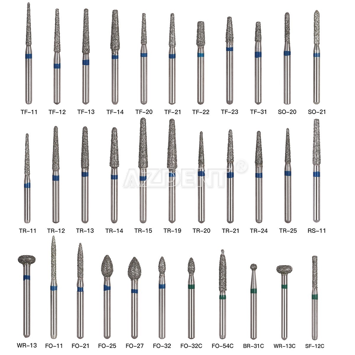 5pcs/pack AZDENT Dental FG Diamond Burs for High Speed Handpiece Friction Grip