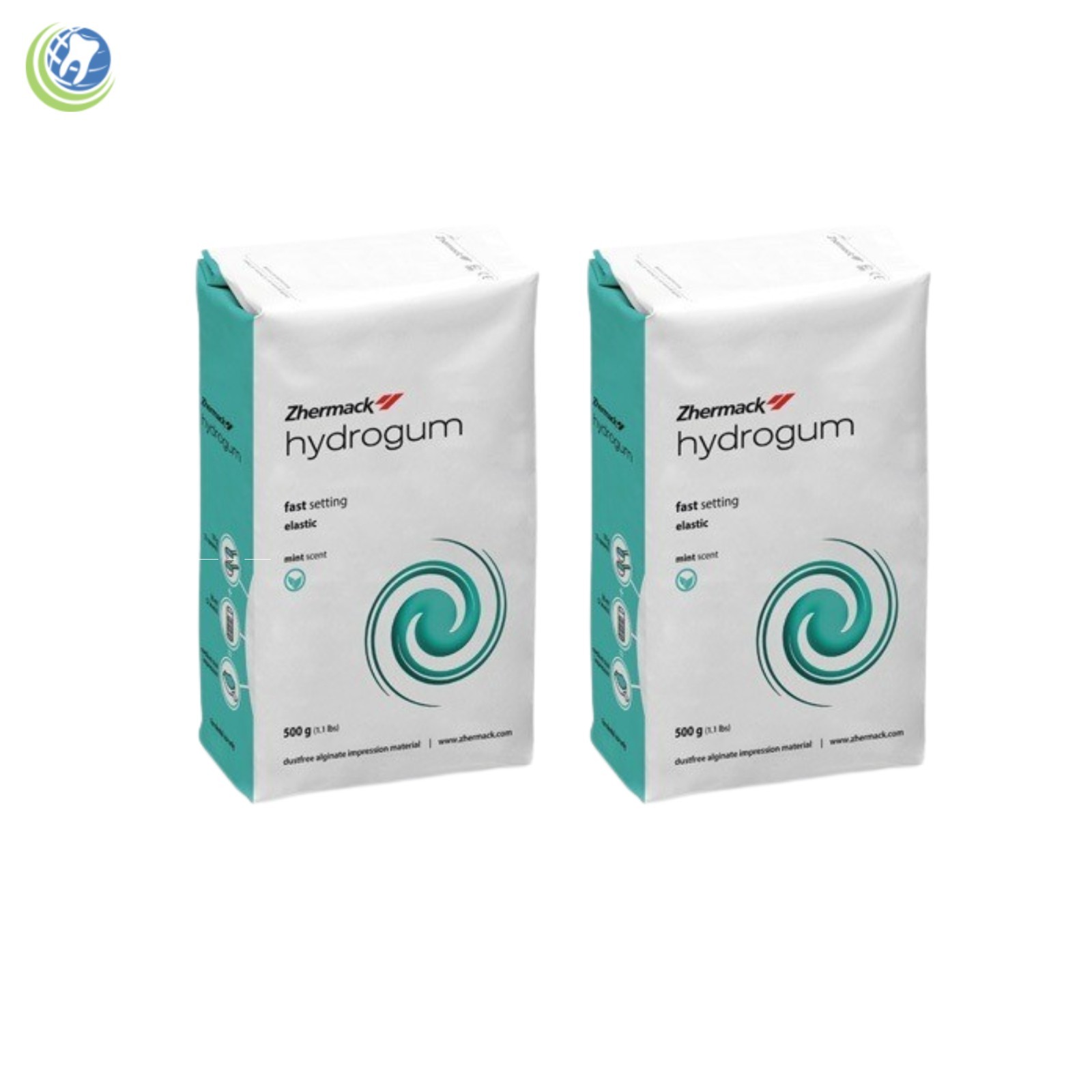 2 X Zhermack Hydrogum Dental Alginate Mint Fast Set 500 g, Dust Free, C302025