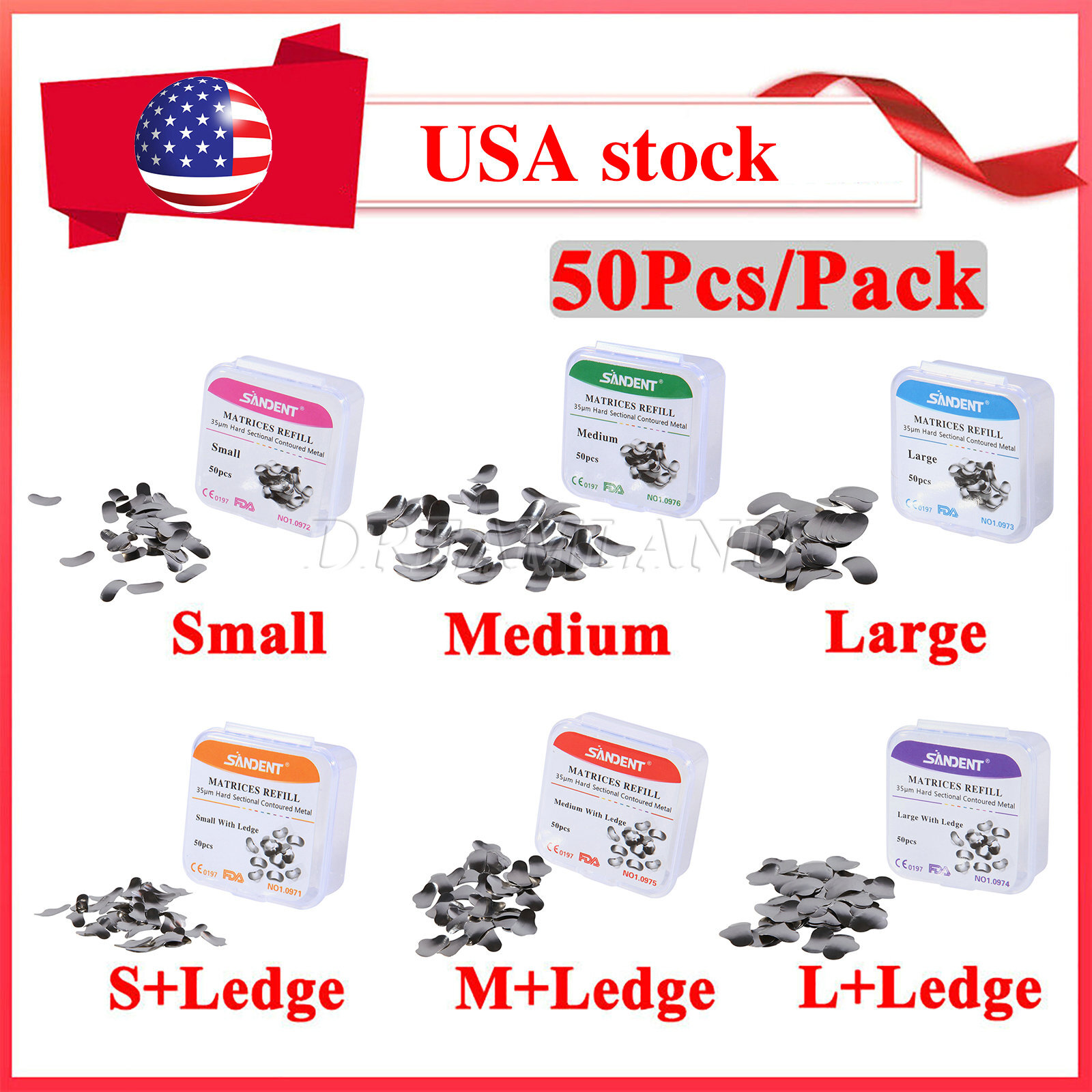 50Pcs Dental Matrices Bands Sectional Contoured Metal Matrix bands S/M/L