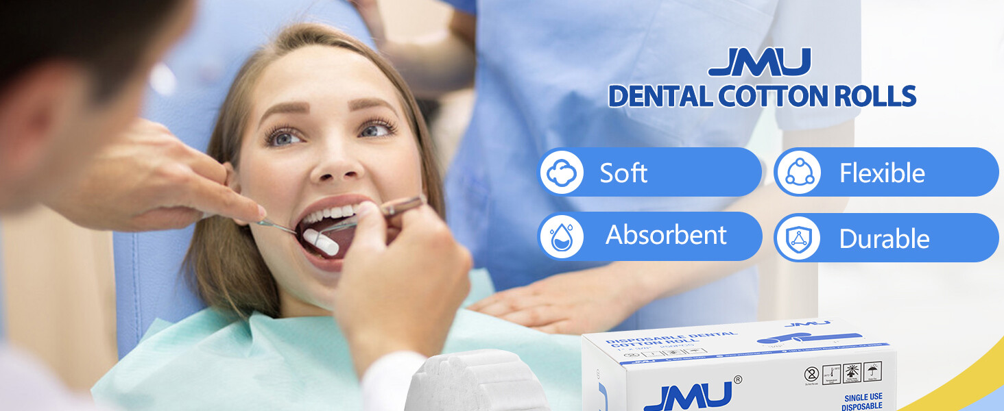 JMU Dental Disposable Cotton Rolls 1”/1.5” High Absorbent Mouth Cotton Rolls