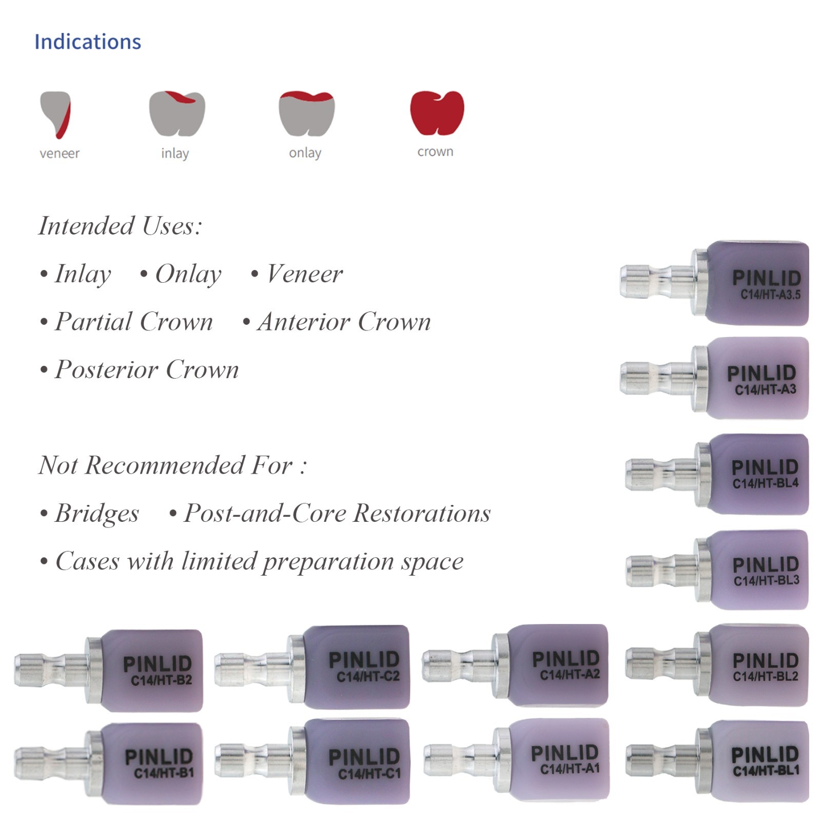 US C14 HT Dental Emax Lithium Disilicate Glass ceramic Block CAD/CAM CEREC 5Pcs