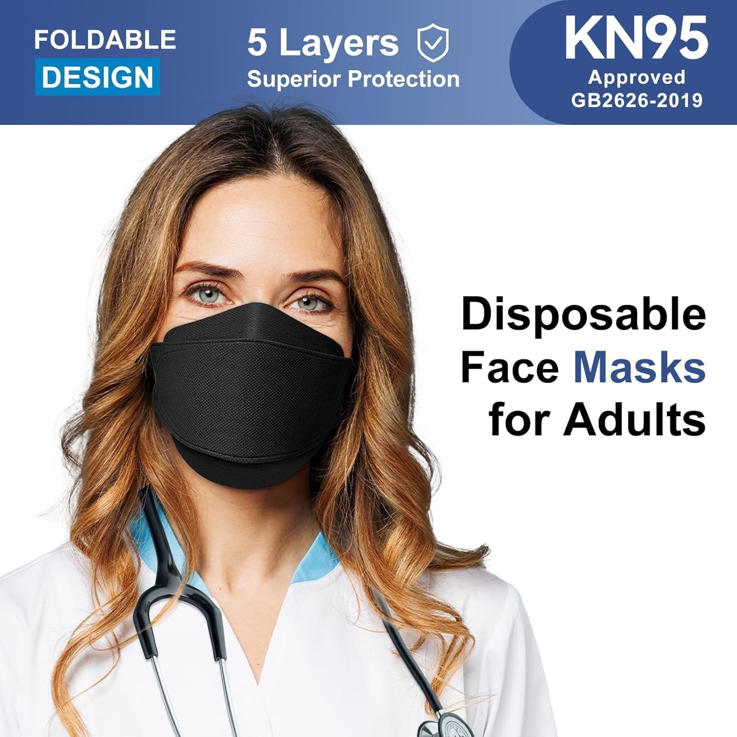 KN95 Face Mask Disposable Adults – 100 Pack 5 Layer Protection Adjustable KN95