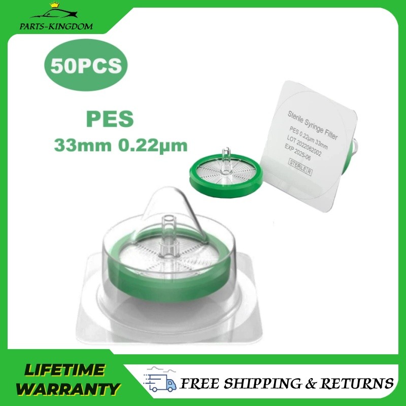 50 Pack Sterile Syringe Filter 33mm 0.22 Micron PES Membrane Hydrophilic Filter