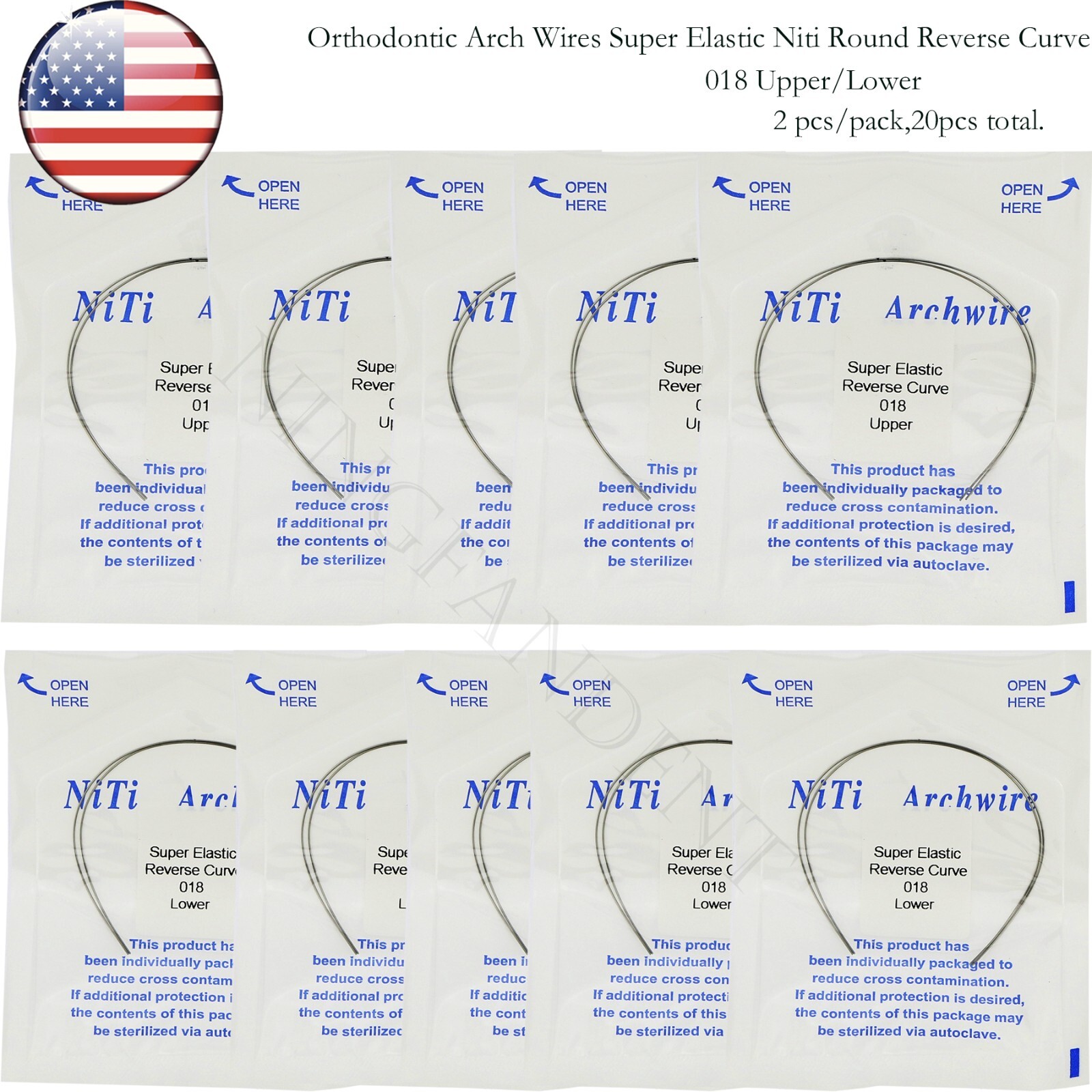 US Dental Ortho Arch Wire NiTi Stainless Reverse Curve Nature Round Square Ovoid