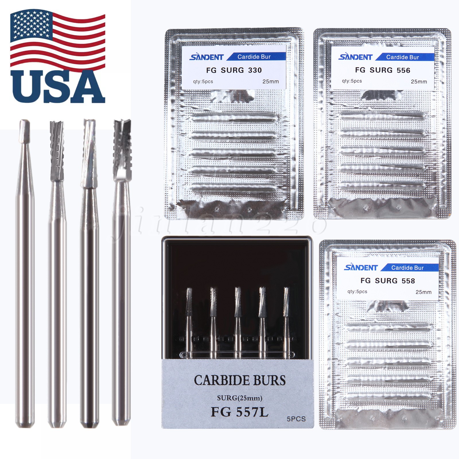 FGOS FGXL Dental Surgical Carbide Burs 25mm Cross Cut Flat End Taper Fissure