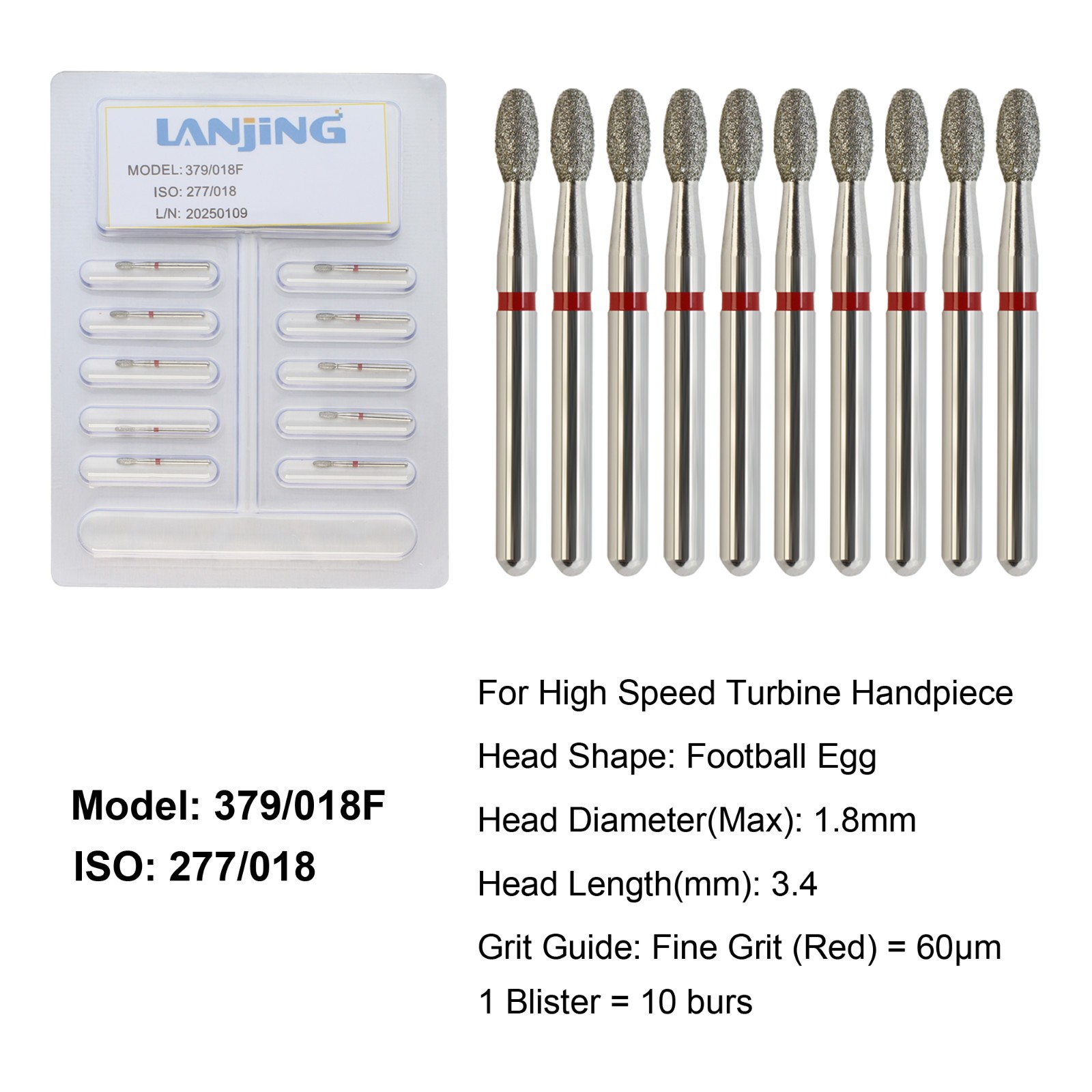 Dental Diamond Burs Football Bur FG Fine Coarse High Speed Friction Grip 368 379