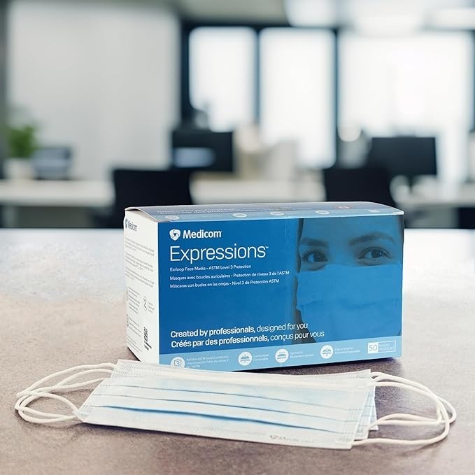 Medicom ASTM Level 3 Disposable Face Masks – Box of 50 ASTM Level 3, ≥98% BFE